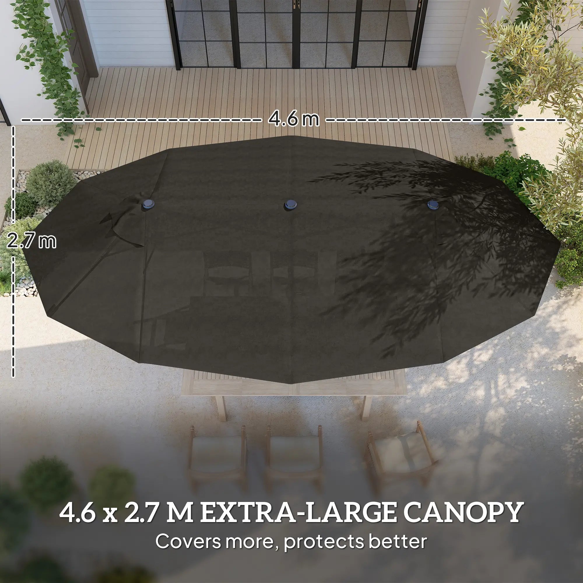 15' Outdoor Patio Umbrella, Twin Canopy Sunshade, Steel Table, Lift Crank, Dark Grey Sun Umbrellas at Gallery Canada