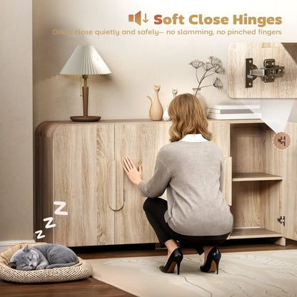62" Sideboard Buffet Cabinet, Modern Kitchen Storage, Natural Wood Storage Cabinets at Gallery Canada