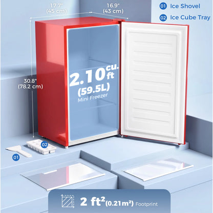 Upright Freezer 2.1 Cubic Feet, Reversible Door, 2 Shelves, Red