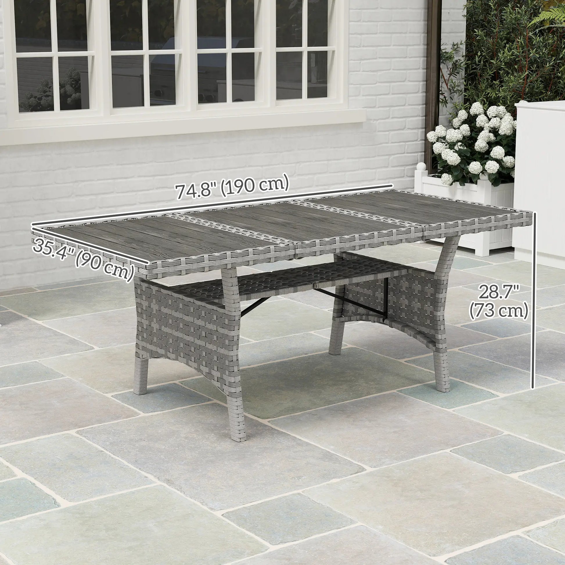 75" Outdoor Dining Table for 6-8, Wicker Patio Table with Storage, Grey Patio Dinning Tables at Gallery Canada