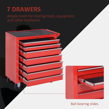 Lockable Tool Chest Set, 7 Drawer Cabinet with Wheels, 4 Drawer Portable, Red Tool Organizers at Gallery Canada