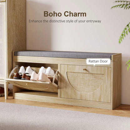 Shoe Bench with Flip Doors, Seat Cushion, Adjustable Shelves, Natural Wood Shoe Storage Cabinets & Racks at Gallery Canada