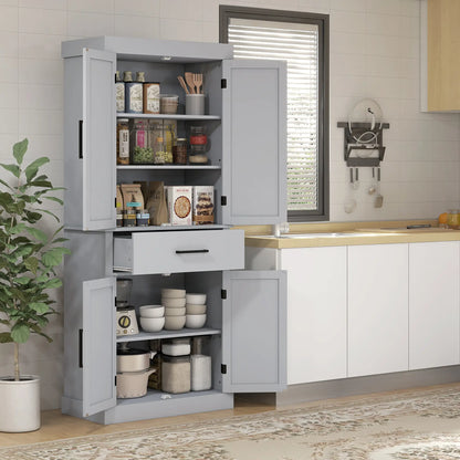 72" Kitchen Storage Cabinet, Farmhouse Pantry, 4 Barn Doors, Drawer, Adjustable Shelves, Grey Kitchen Pantry Cabinets at Gallery Canada