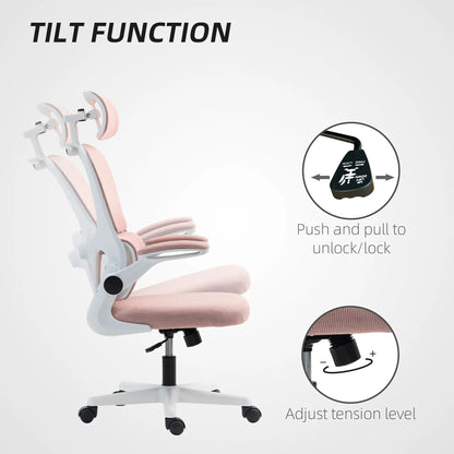 Mesh Office Chair, Ergonomic Desk Chair, Flip-up Armrest, Rotatable Headrest, Adjustable Lumbar Support, Pink Office Chairs at Gallery Canada