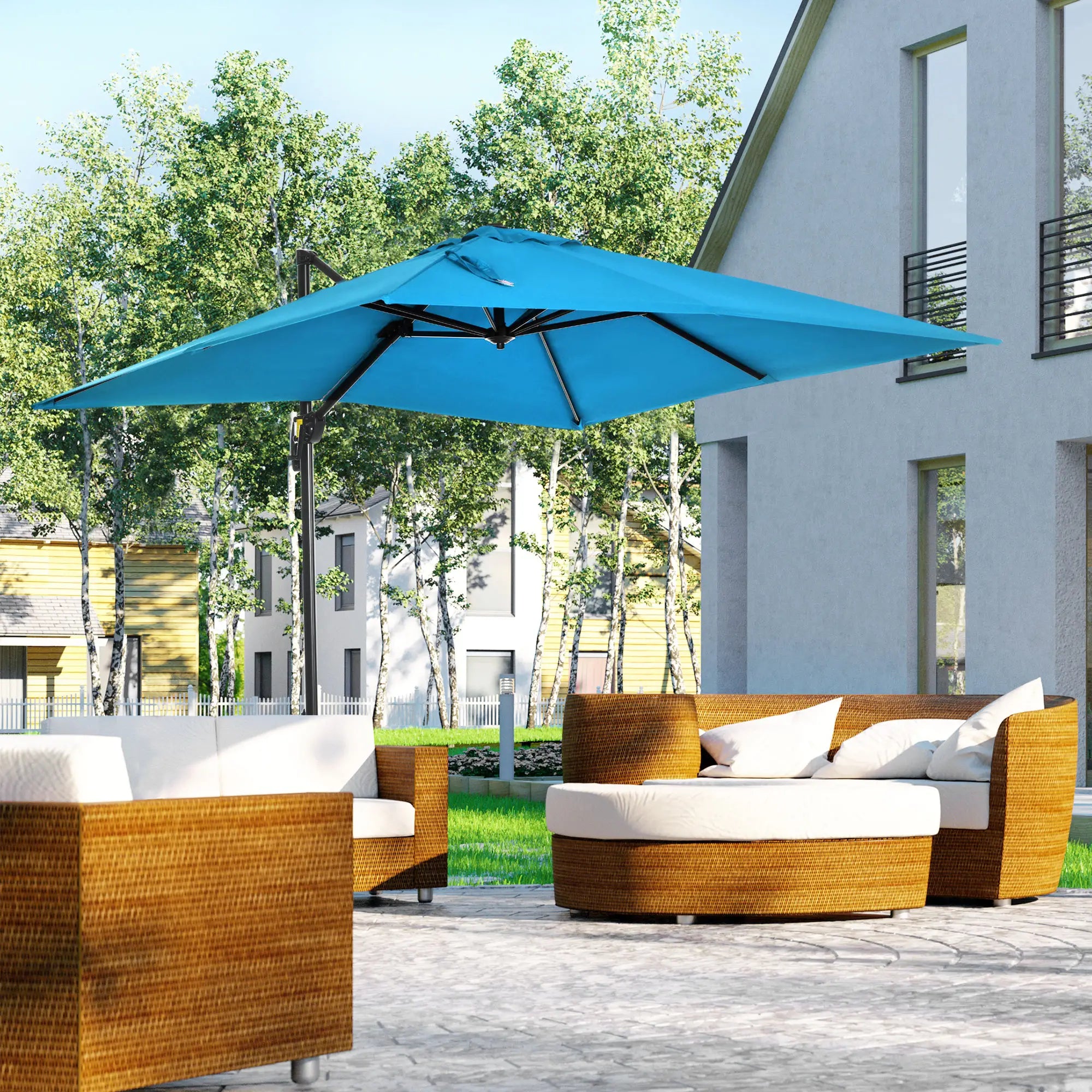 8' x 8' Square Patio Umbrella, 360° Rotation, Aluminum Cantilever, Turquoise Offset Cantilever Umbrellas at Gallery Canada