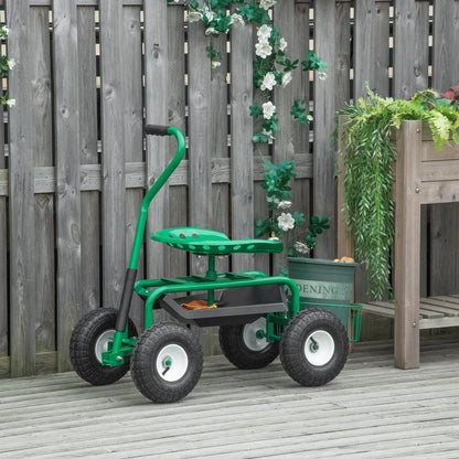 Garden Scooter, Rolling Cart, Adjustable Seat, Tool Tray, Bucket Basket, Green, Black Garden Accessories at Gallery Canada
