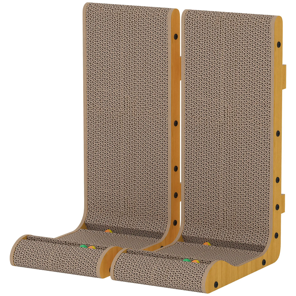 2PCS L-Shape Cat Scratching Board With 3 Toy Balls, Catnip, Black Cat Posts Natural, Brown at Gallery Canada