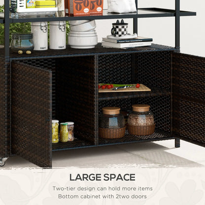 2-Tier PE Rattan Bar Cart, Glass Top Outdoor Kitchen Island, Mixed Brown, Brown Kitchen Islands & Kitchen Carts at Gallery Canada