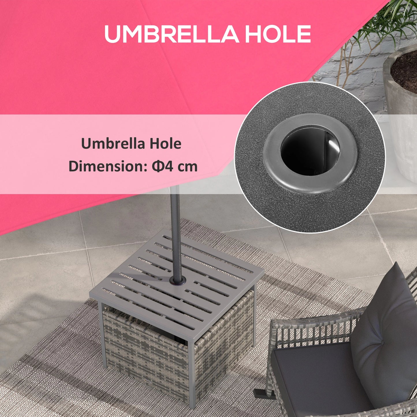 Rattan Coffee Table, Wicker Patio, Umbrella Hole, Mixed-Grey Patio Side Tables at Gallery Canada