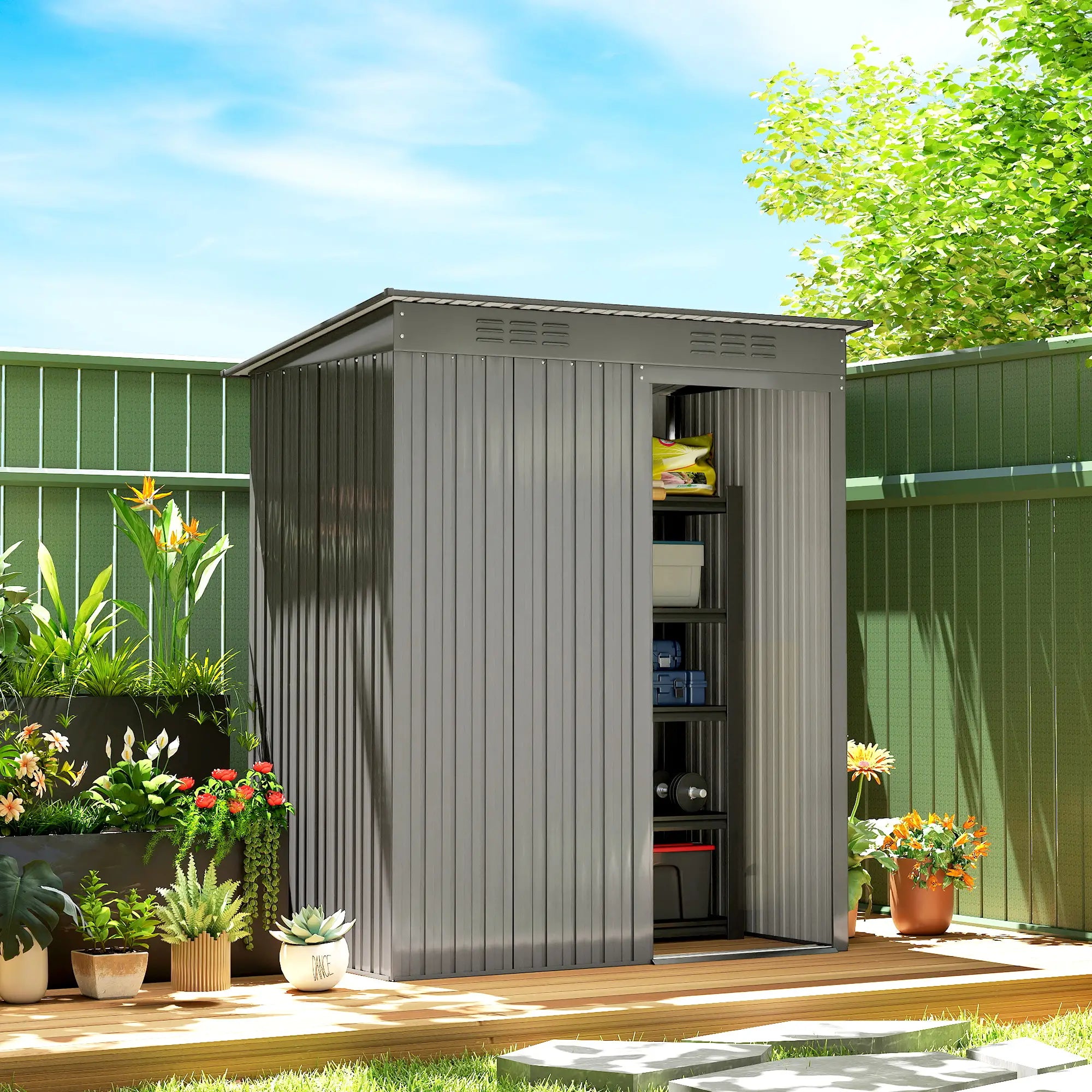 5.2' x 3.5' Metal Garden Shed, Easy Assembly, Light Grey Sheds at Gallery Canada