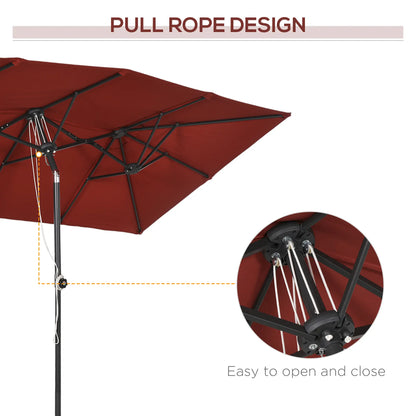 Double-Sided Patio Umbrella with Tilt, Adjustable Height, 12 Ribs, Wine Red Sun Umbrellas at Gallery Canada