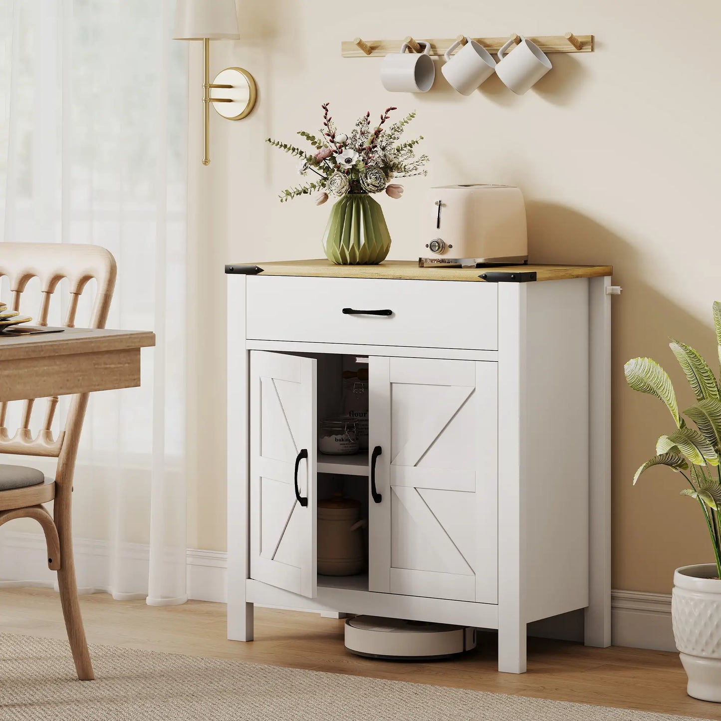 Farmhouse Buffet Cabinet, 1 Drawer, Storage Cabinet, Adjustable Shelf, White Bar Cabinets at Gallery Canada