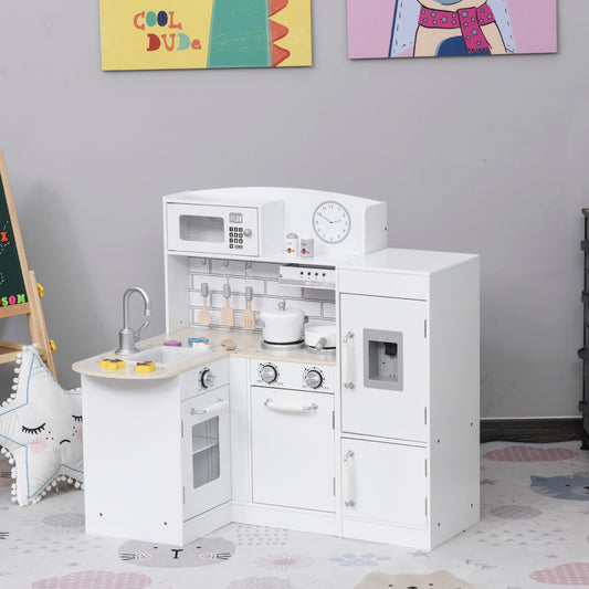 Toy Cooking Set White Kids Kitchen Play Set with Drinking Fountain, Microwave, and Fridge with Accessories White - Gallery Canada