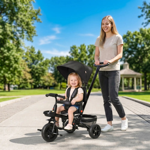 Toddler Tricycle, 4 in 1 Kids Trike, Adjustable Seat, Removable Handle, Black