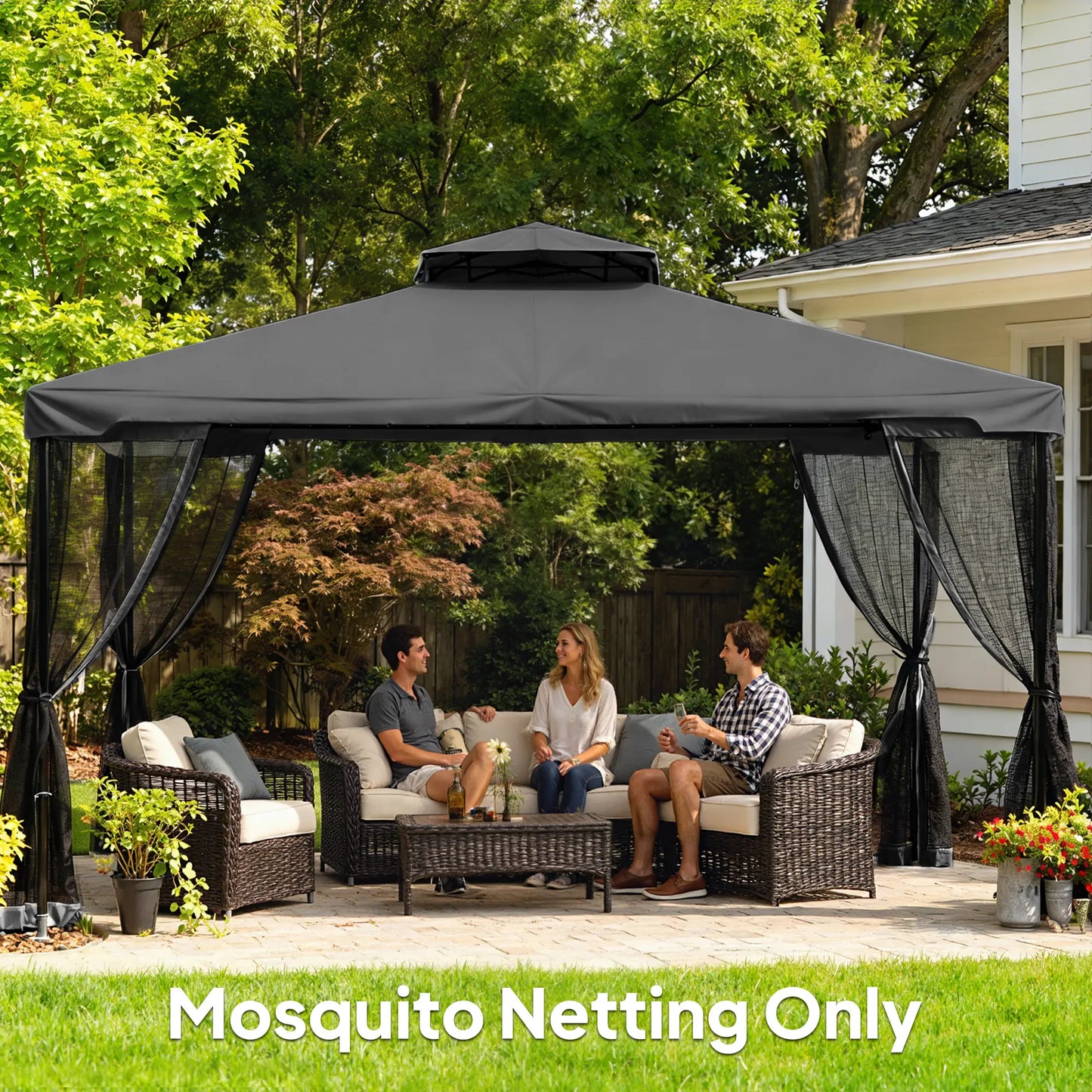 Gazebo Mosquito Netting, 12' x 12', Screen Walls With Zippers, Black Gazebo Sidewalls at Gallery Canada
