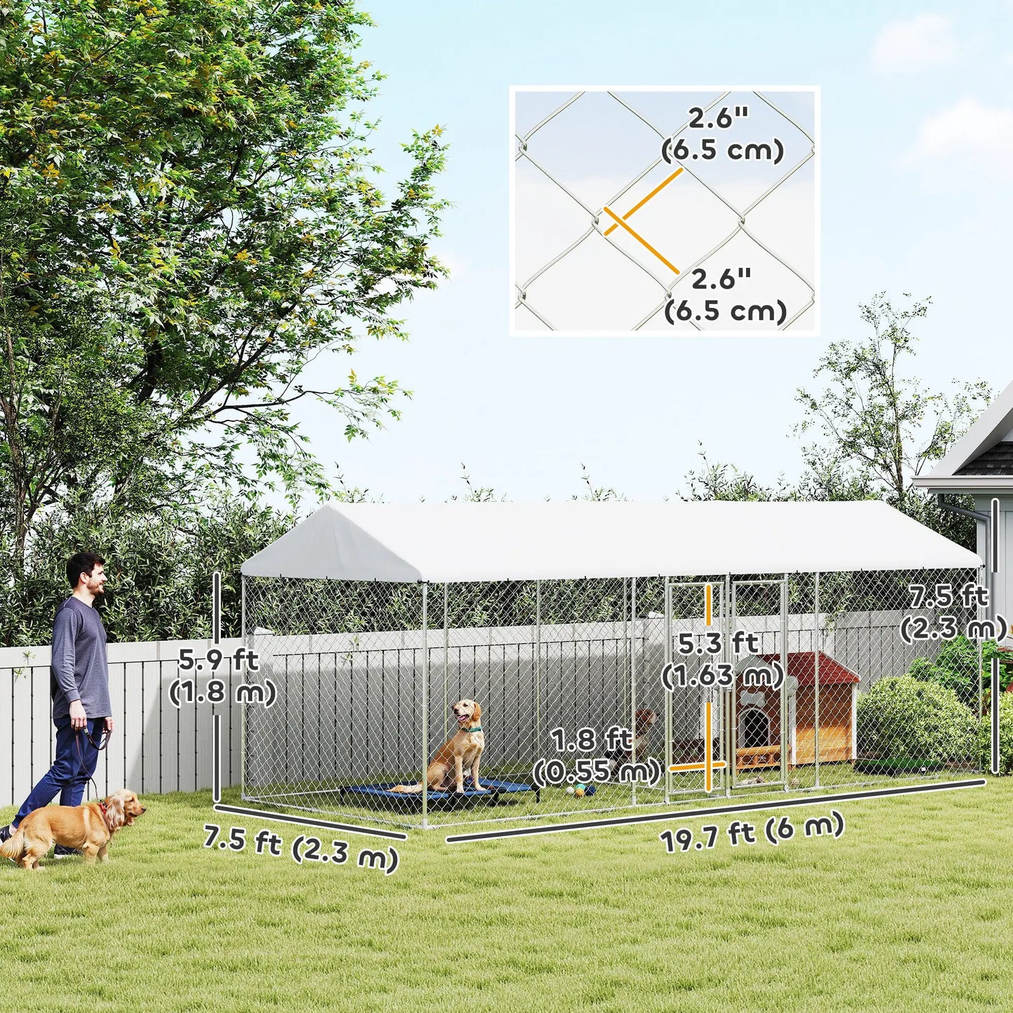 Outdoor Dog Kennel, Waterproof UV Cover, Escape-Proof Lock, 19.7' x 7.5' x 7.5' Houses, Kennels & Pens at Gallery Canada