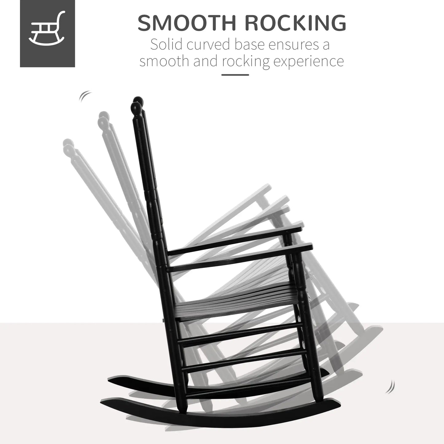 Wooden Outdoor Rocking Chair, Slatted High Back, Armrests, Black Outdoor Rocking Chairs at Gallery Canada