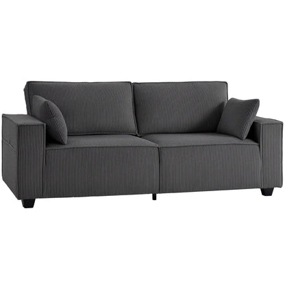 86" 3 Seater Sofa, Modern Corduroy Couch, Dark Grey 3-Seater Sofas Dark Grey at Gallery Canada