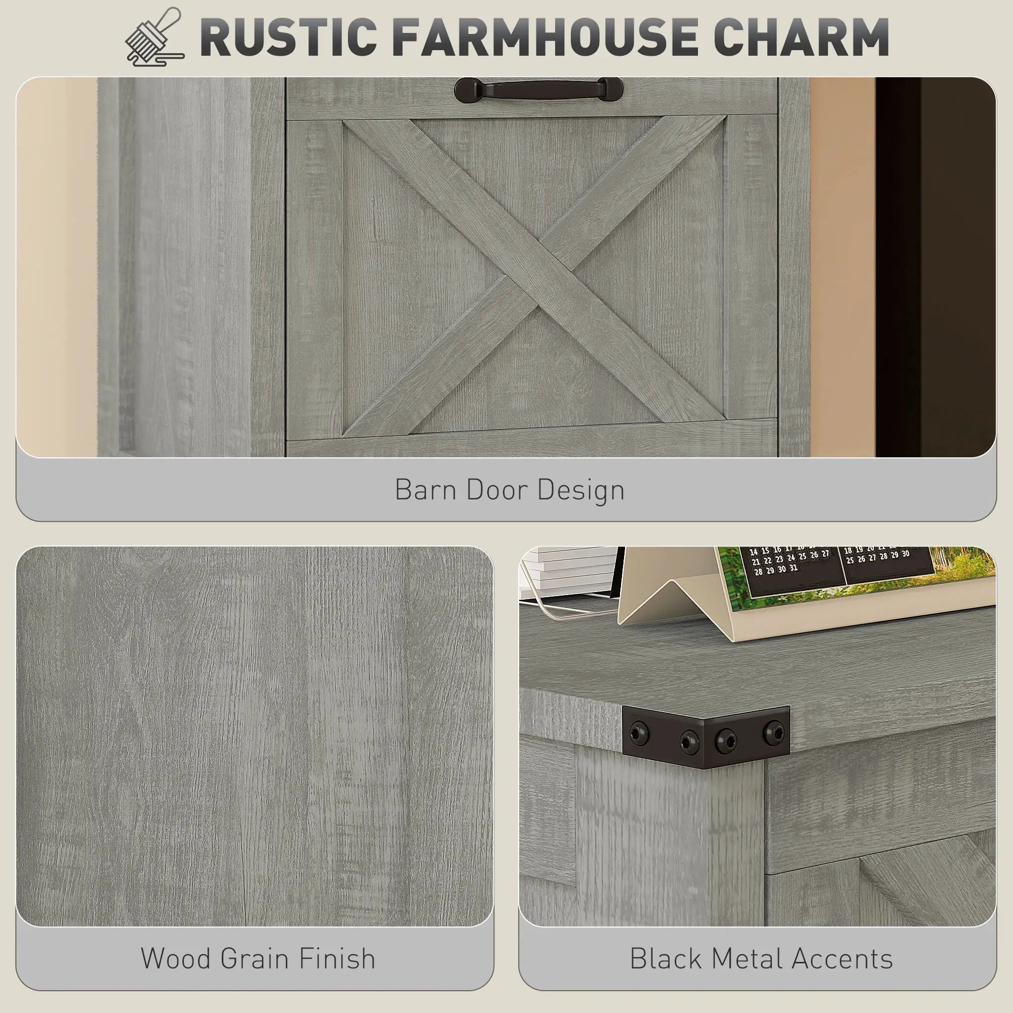 Vertical Filing Cabinet, 2 Drawers, Rustic Farmhouse, A4 Letter Size, Stone Grey Office Cabinets & Cupboards at Gallery Canada