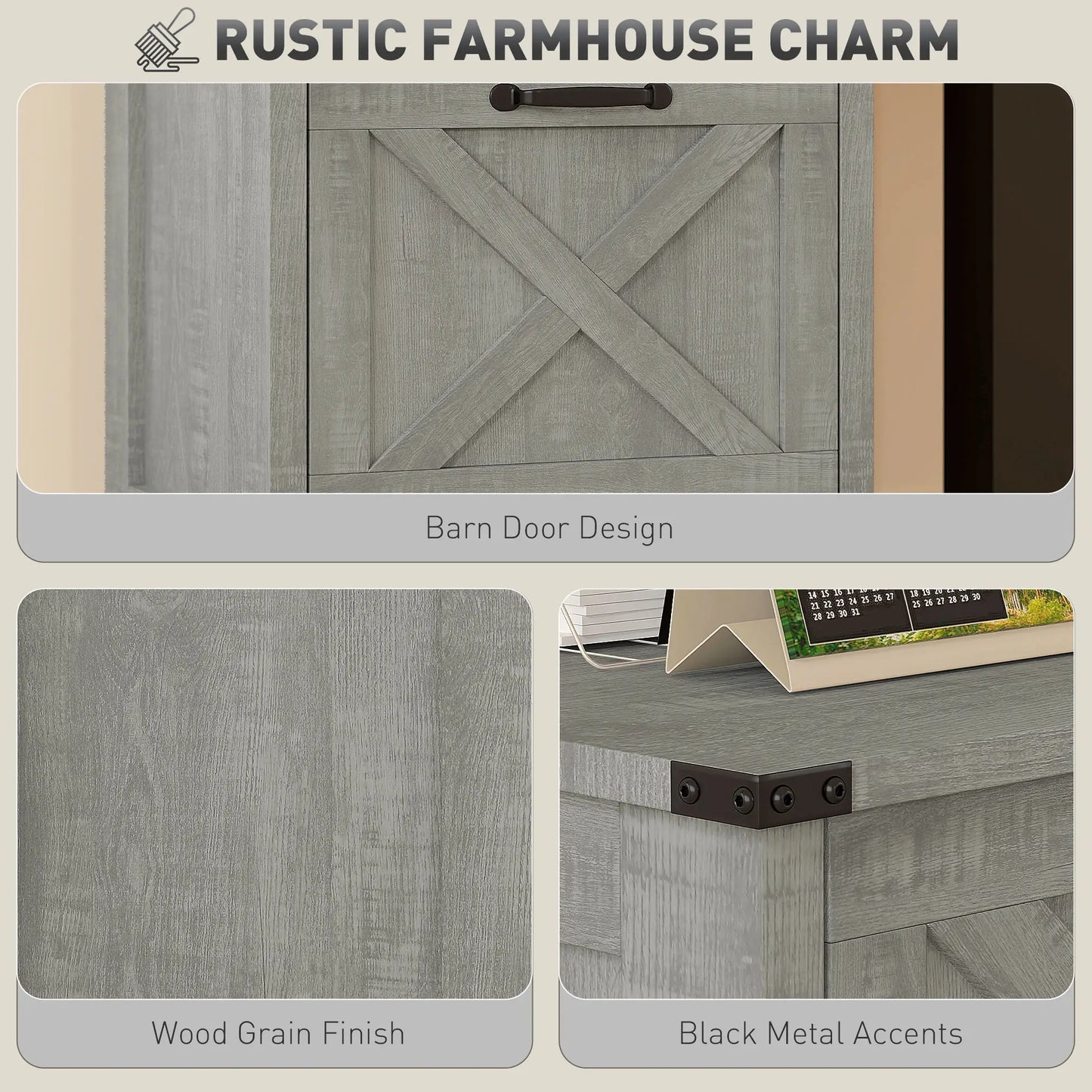 Vertical Filing Cabinet, 2 Drawers, Rustic Farmhouse, A4 Letter Size, Stone Grey Office Cabinets & Cupboards at Gallery Canada