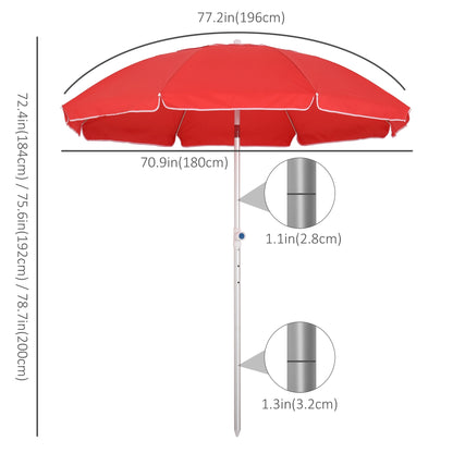 6.4ft Beach Umbrella, Aluminum Pole, Adjustable Tilt, Carry Bag, Red Beach Umbrellas at Gallery Canada