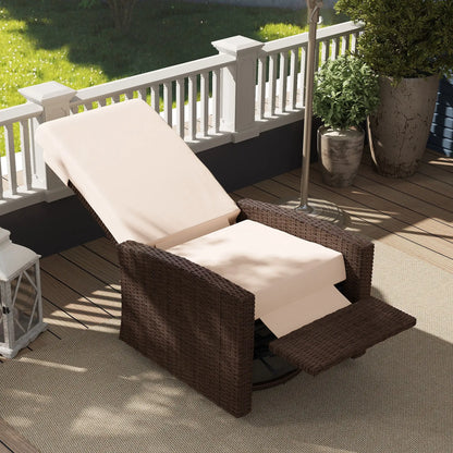 Outdoor Rattan Lounge Chair with Footrest, Soft Cushion, Cream White Patio Chairs at Gallery Canada