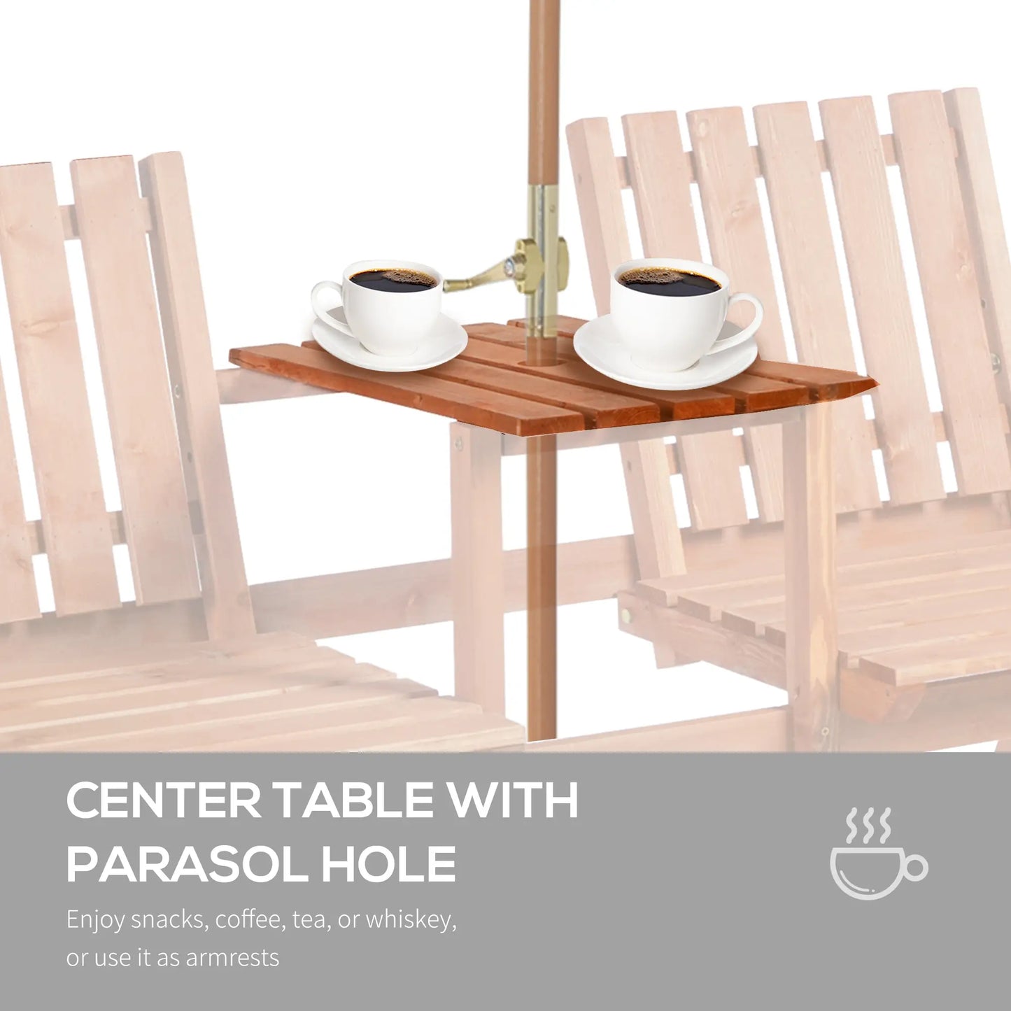 2-Person Garden Bench with Table, Umbrella Hole, Wooden Slat Design, Orange Outdoor Benches at Gallery Canada