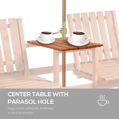 2-Person Garden Bench with Table, Umbrella Hole, Wooden Slat Design, Orange Outdoor Benches at Gallery Canada