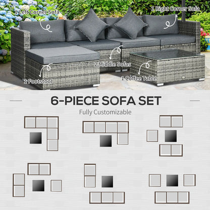 6-Piece Outdoor PE Rattan Sofa Set, Thick Cushions, Glass Top Table, Mixed, Grey Patio Furniture Sets at Gallery Canada