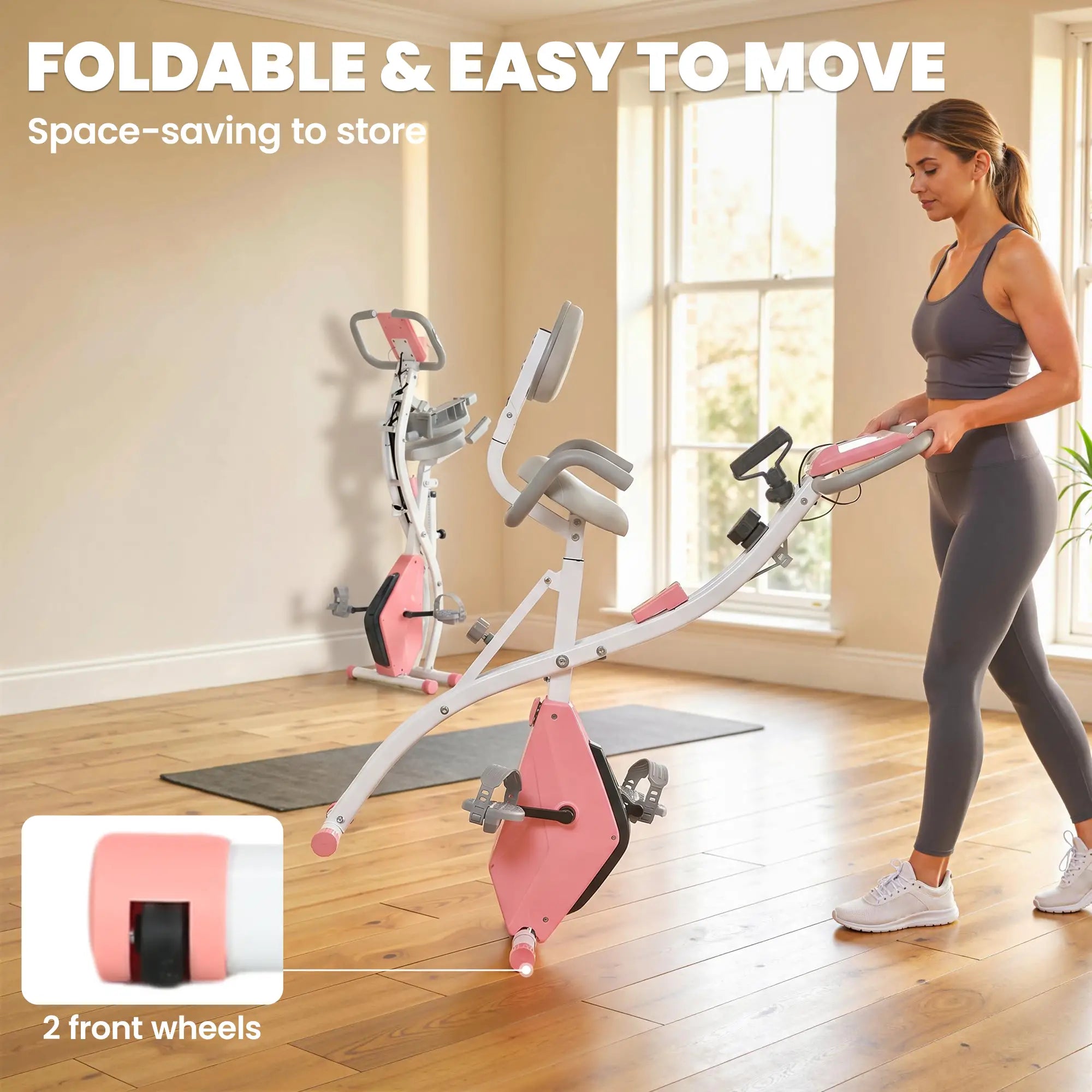 Folding Exercise Bike, 8-Level Magnetic Resistance, Adjustable Seat, Pink Exercise & Stationary Bikes at Gallery Canada