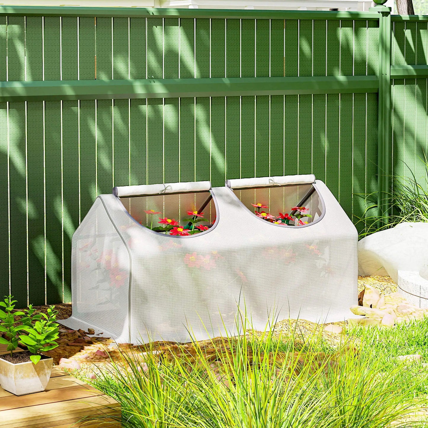 Serre tunnel miniature, 47" x 24" x 24", Cadre en acier Couverture PE, Blanc