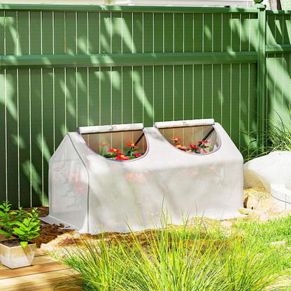 Serre tunnel miniature, 47" x 24" x 24", Cadre en acier Couverture PE, Blanc