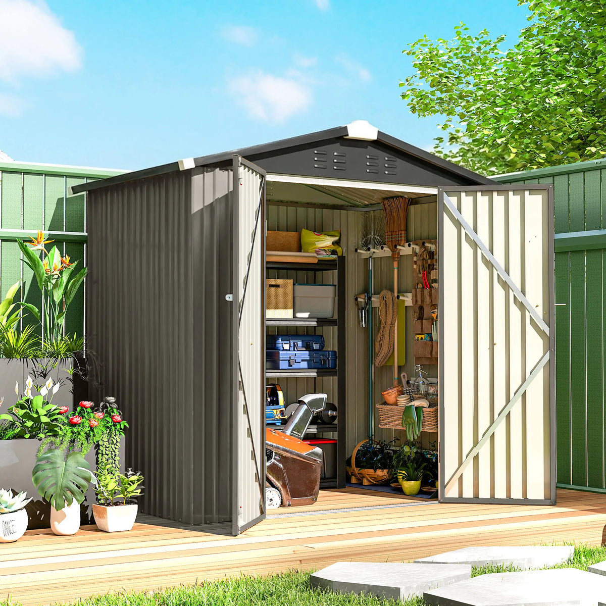 6.5' x 4' Outdoor Storage Shed, Metal Garden Shed, Light Grey Sheds at Gallery Canada