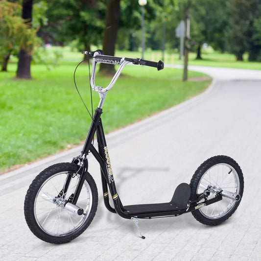 Youth Scooter Teen Kick Scooter Kids Children Stunt Scooter Bike Bicycle Ride On 16" Inflatable Wheels Black - Gallery Canada