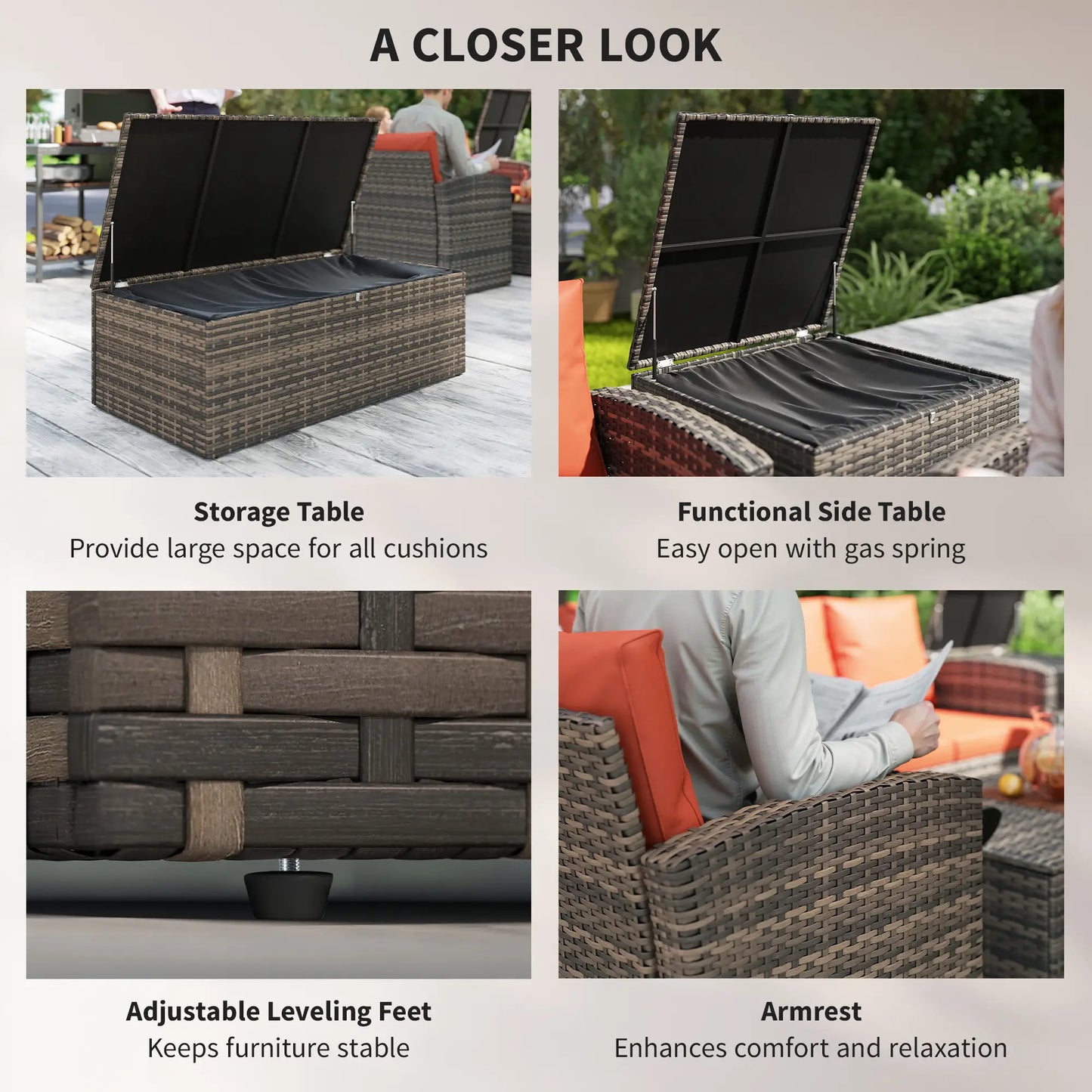 6-Piece Wicker Patio Set with Cushions, 7-Seater Rattan Sofa, Orange Patio Furniture Sets at Gallery Canada