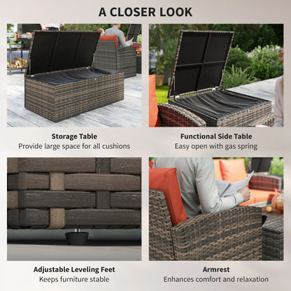 6-Piece Wicker Patio Set with Cushions, 7-Seater Rattan Sofa, Orange Patio Furniture Sets at Gallery Canada