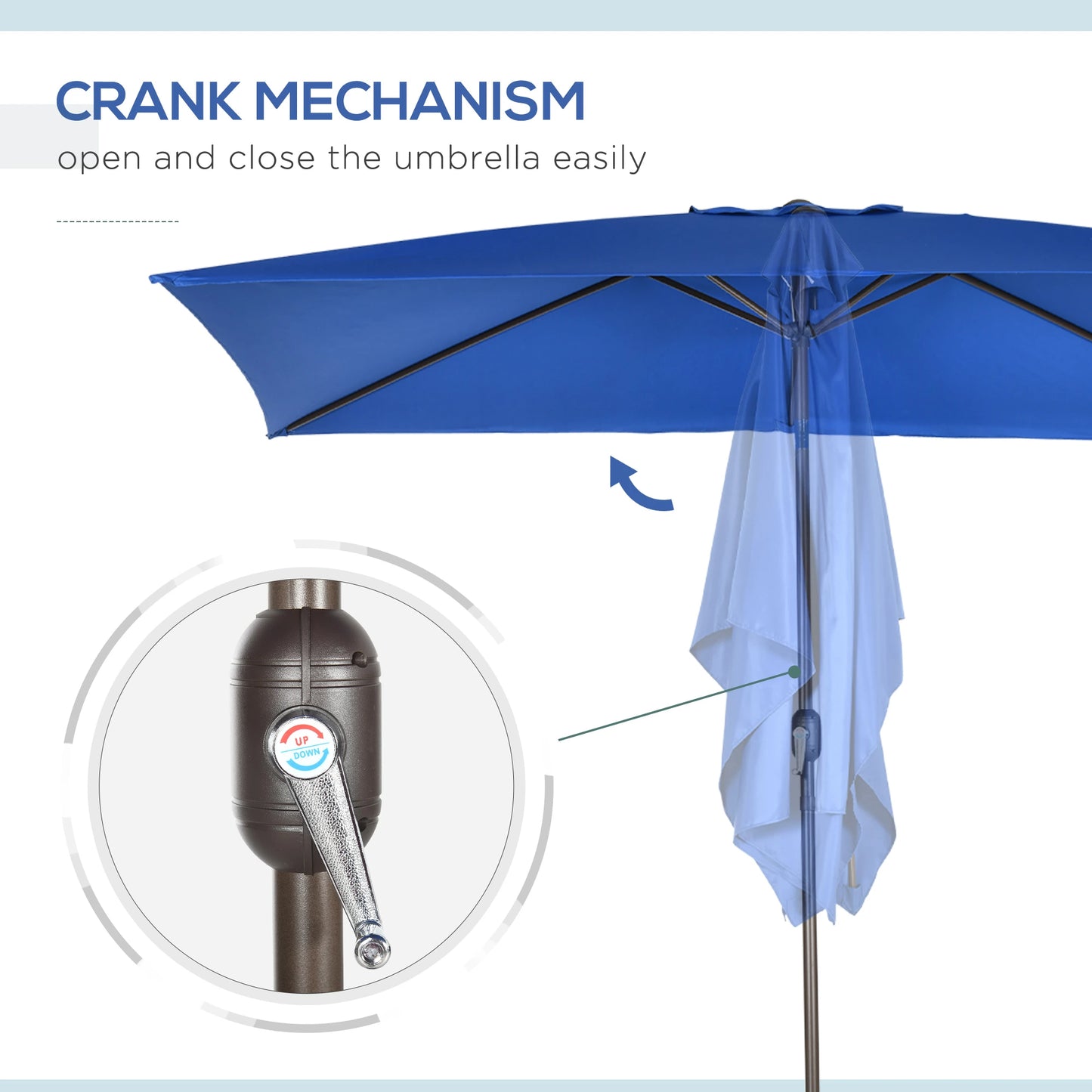 6.5x10ft Rectangle Patio Umbrella, Aluminum Frame, Crank Handle, Dark Blue Sun Umbrellas at Gallery Canada