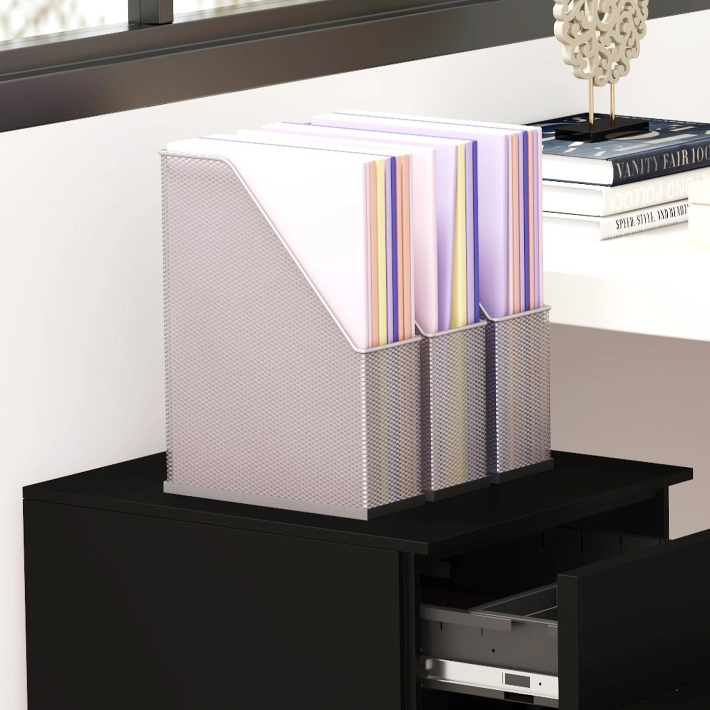 3-Drawer Steel Filing Cabinet on Wheels, Lockable, Adjustable Hanging Bar, Black Office Cabinets & Cupboards at Gallery Canada