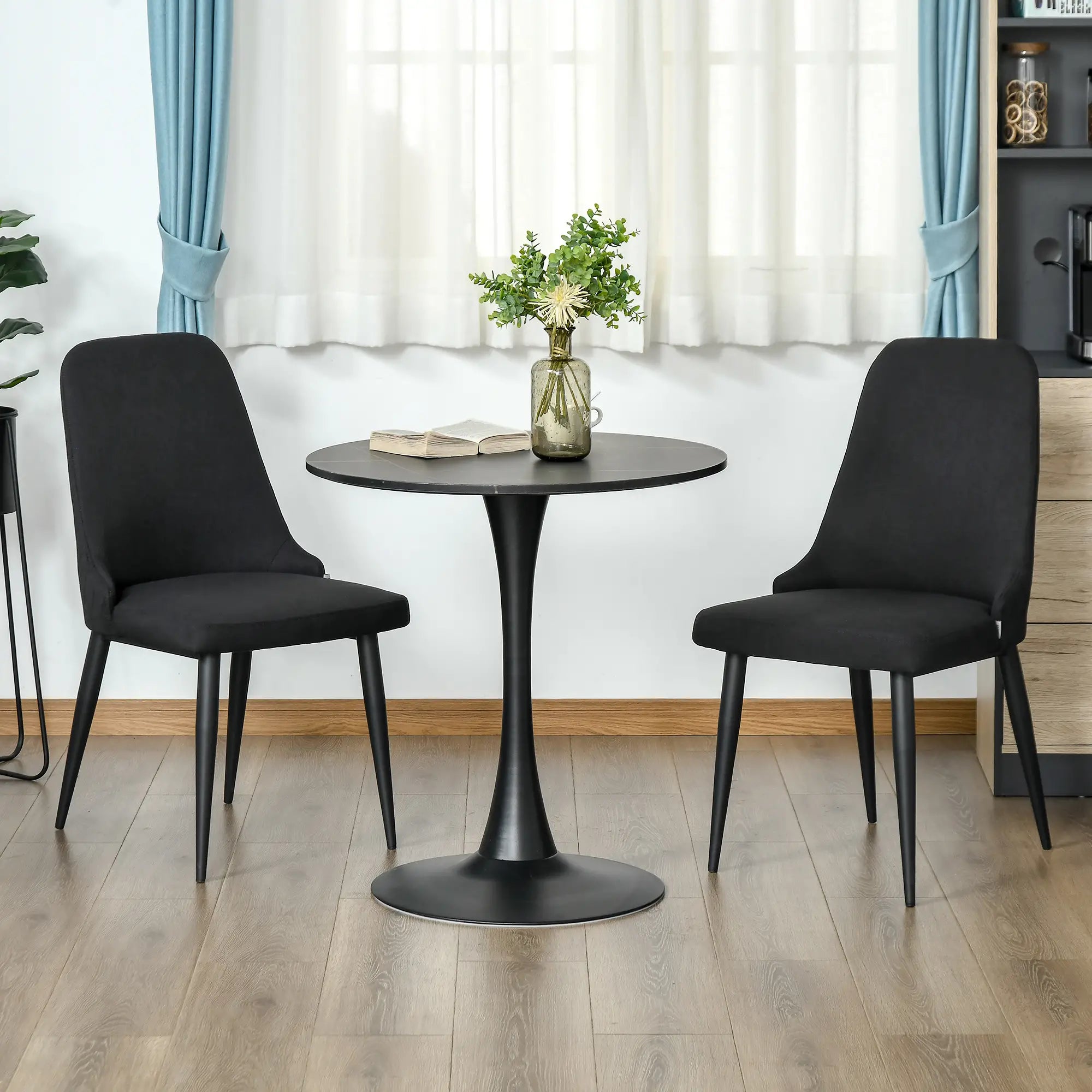 Modern Dining Chair Set of 2, Fabric Upholstered, Metal Legs, Black Bar Stools at Gallery Canada
