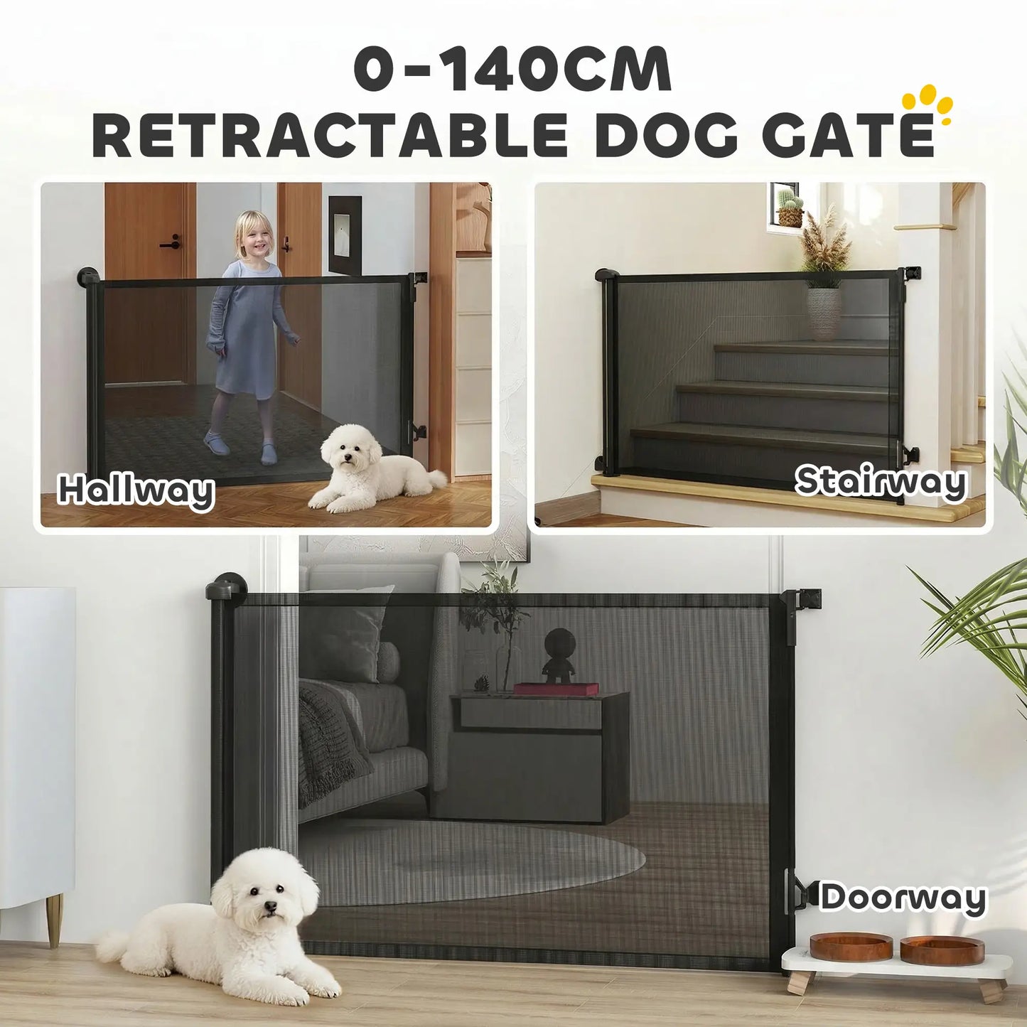Retractable Dog Gate, 36.6" Tall, 55" Wide Mesh Pet Gate Pet Gates at Gallery Canada