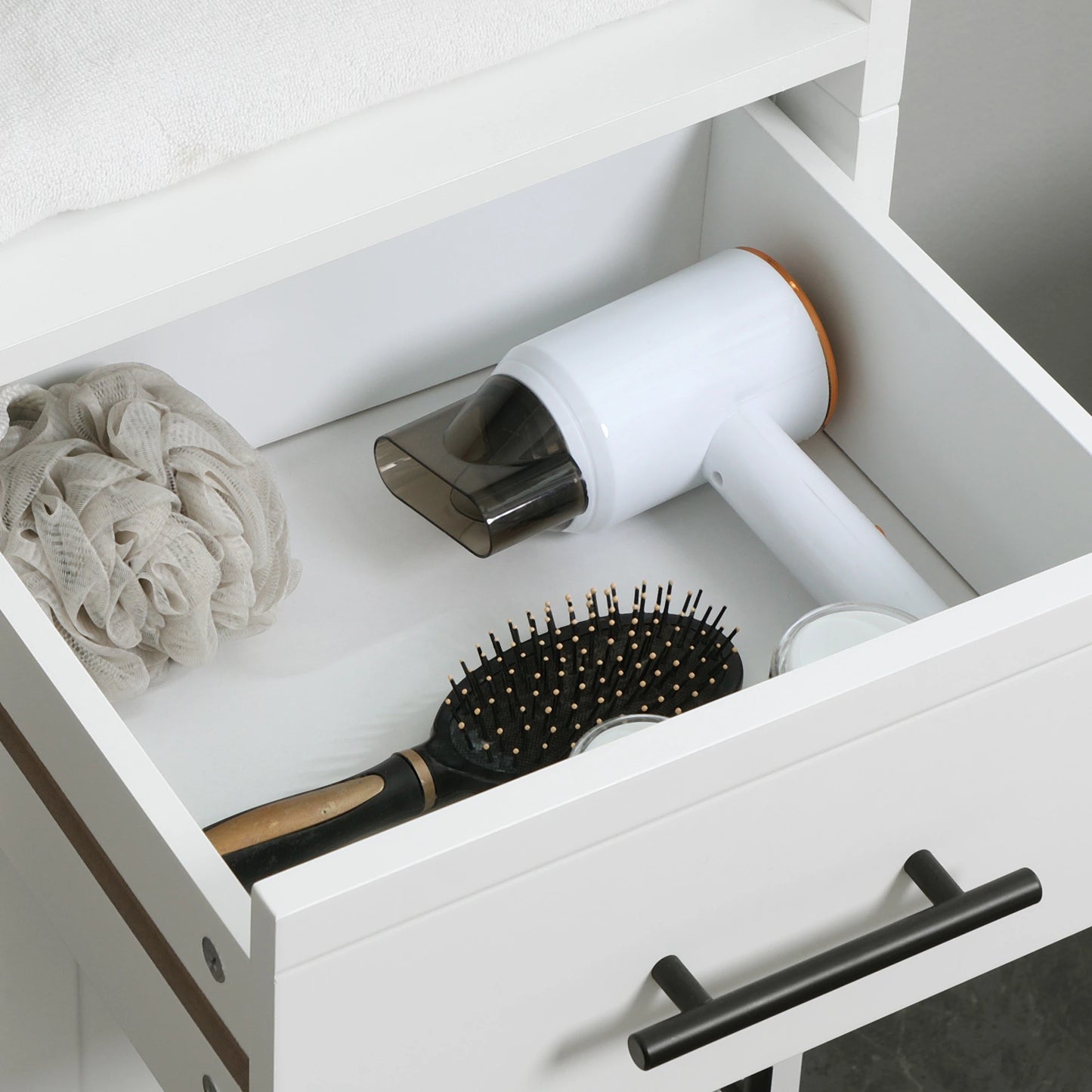 Tall Bathroom Storage Cabinet, 3-Tier Shelf with Door and Drawer, White Bathroom Cabinets at Gallery Canada
