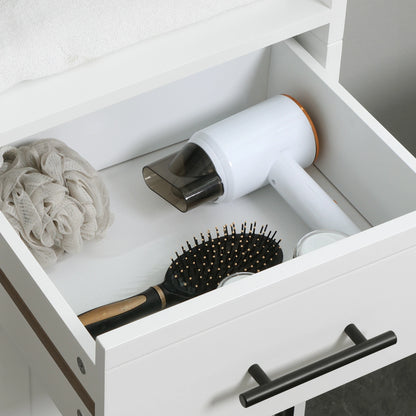 Tall Bathroom Storage Cabinet, 3-Tier Shelf with Door and Drawer, White Bathroom Cabinets at Gallery Canada