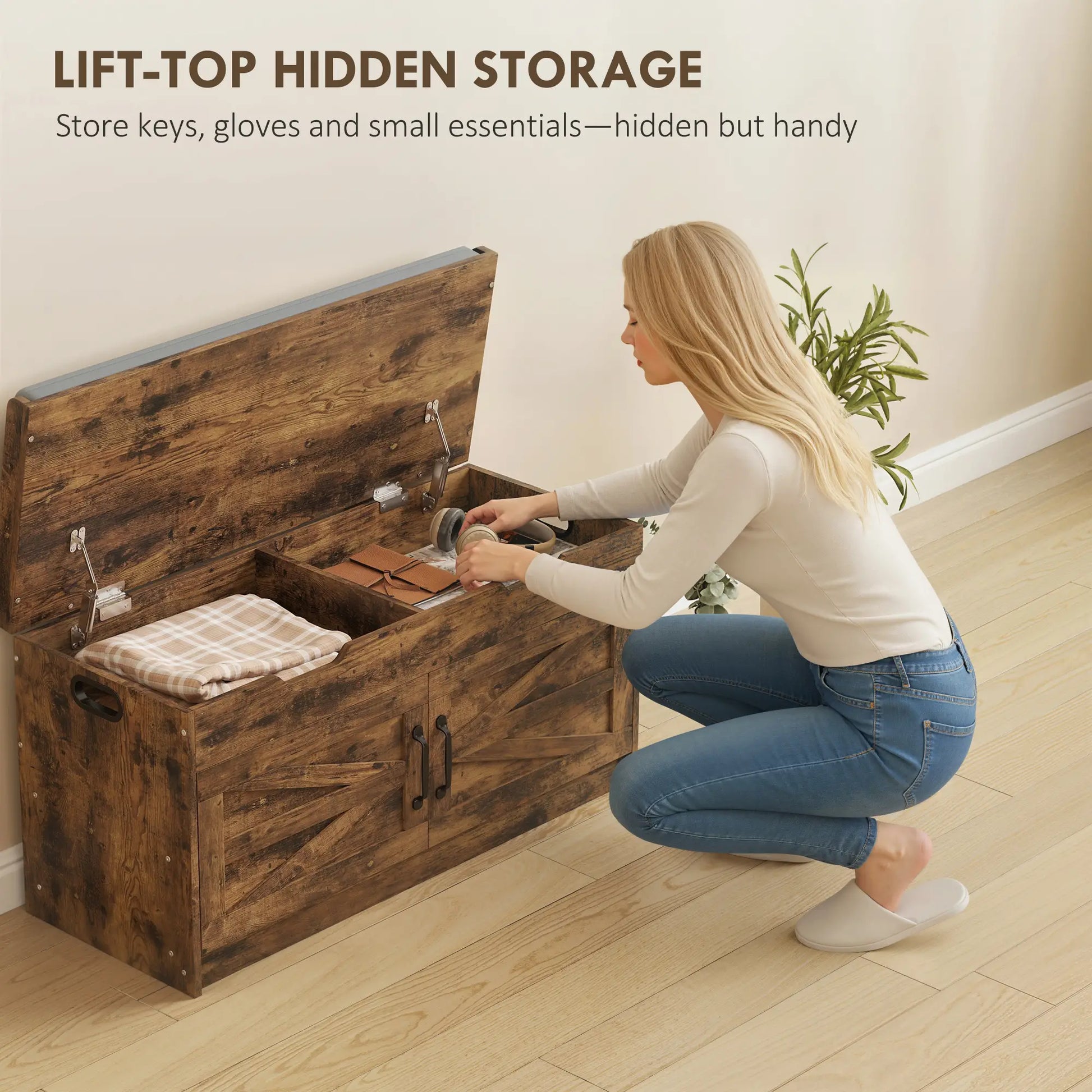Shoe Storage Bench, 2-Tier Cabinet, Flip-Top, Padded Cushion, Rustic Brown Shoe Storage Cabinets & Racks at Gallery Canada