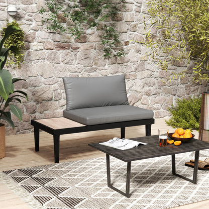 2 Seater Patio Sofa, Outdoor Couch with Wood Tray, Cushions, Grey Patio Chairs at Gallery Canada