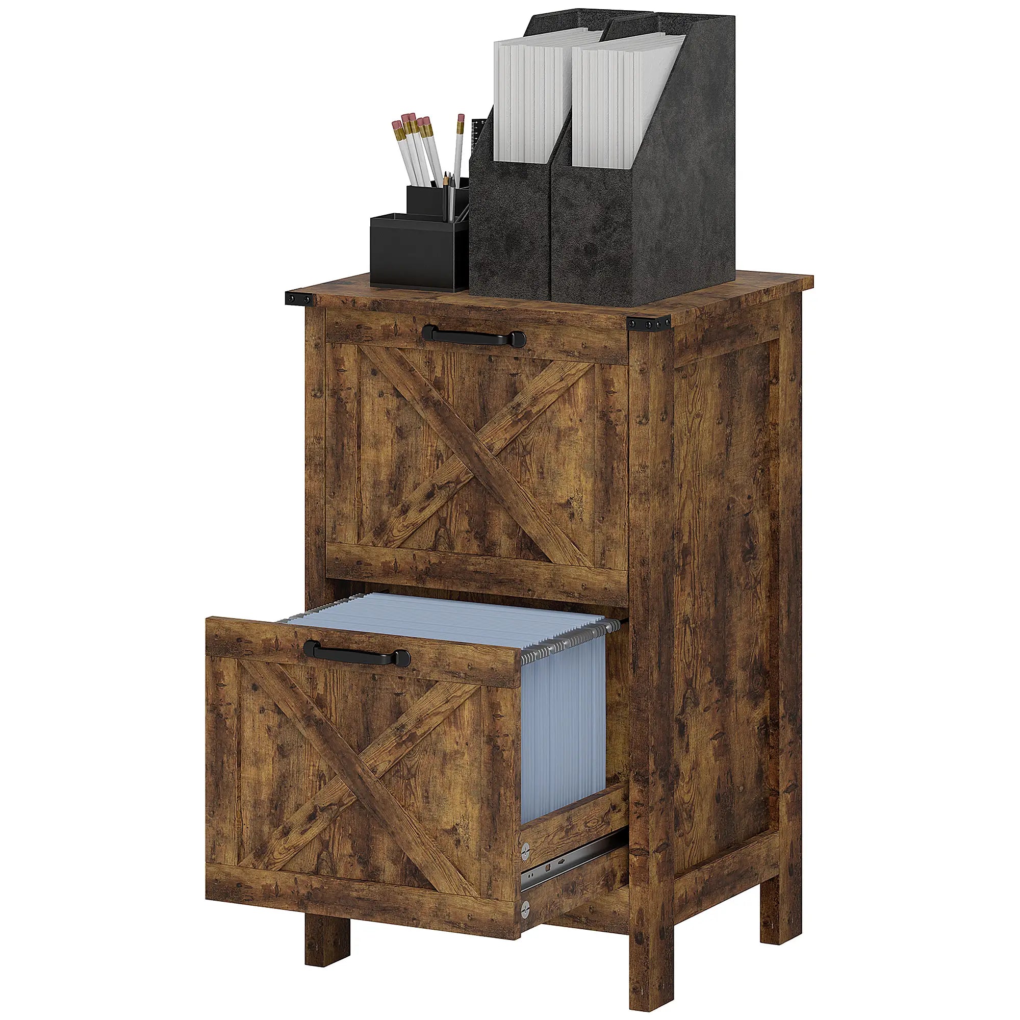 Vertical 2-Drawer Filing Cabinet, A4 Letter Size, Rustic Brown Office Cabinets & Cupboards Rustic Brown at Gallery Canada