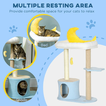Moon Cat Tower, Teddy Fleece House Bed, Scratching Post, Hanging Toy, Star Platform 41", Blue Cat Towers at Gallery Canada