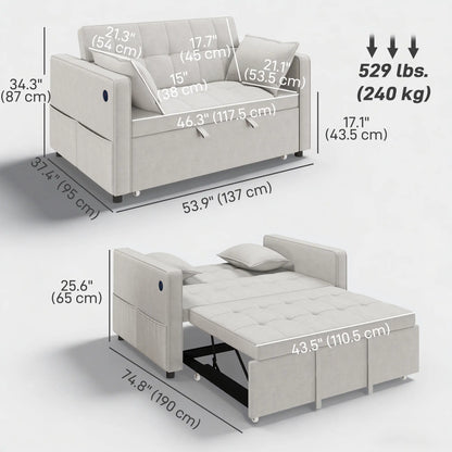 3-In-1 Convertible Sofa Bed, Pull Out Sleeper, Adjustable Backrest, Beige 2-Seater Sofas at Gallery Canada
