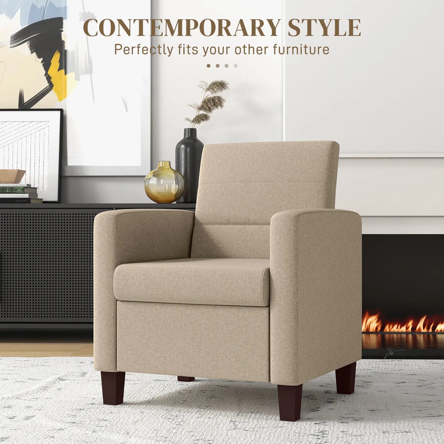 Modern Fabric Accent Chair, with Seat Cushion, Light Brown Accent Chairs at Gallery Canada