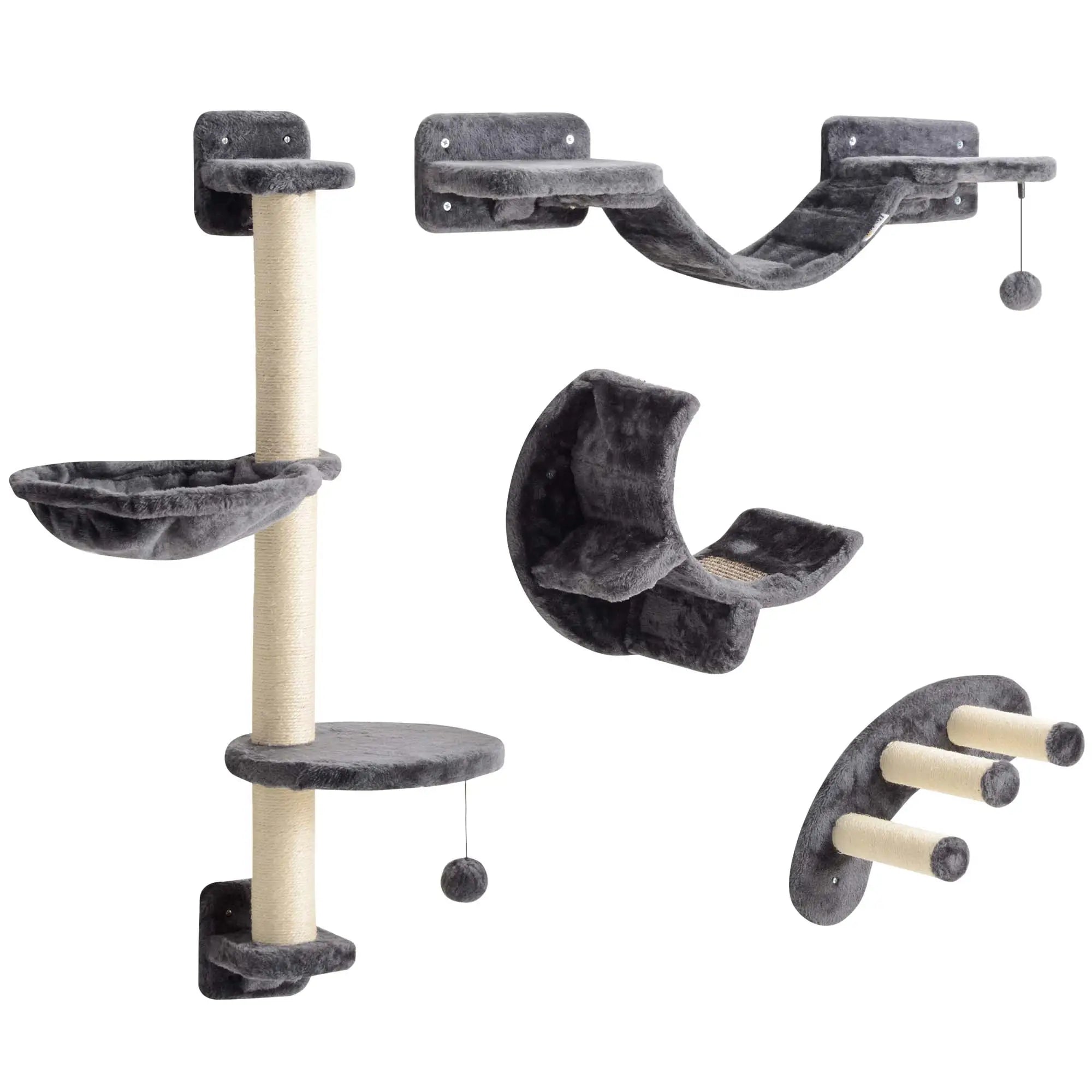Cat Wall Shelf, Scratching Post, Play Balls, Platforms, Dark Grey Cat Climbing Wall Dark Grey at Gallery Canada
