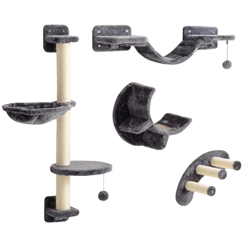 Cat Wall Shelf, Scratching Post, Play Balls, Platforms, Dark Grey